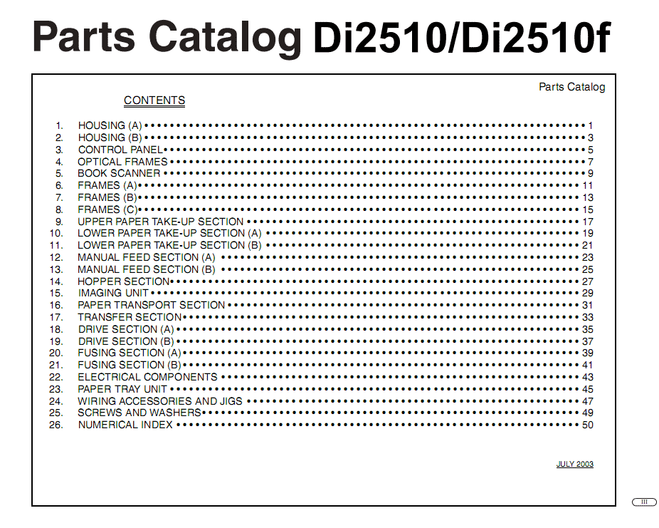 Konica Minolta Di2510, Di2510f Parts Catalog