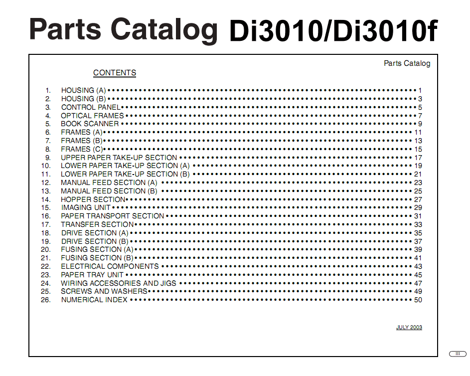 Konica Minolta Di3010, Di3010f Parts Catalog