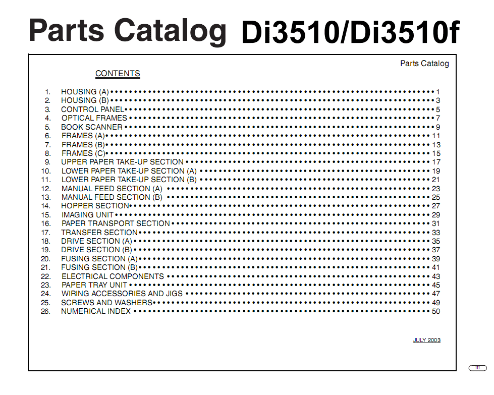 Konica Minolta Di3510, Di3510f Parts Catalog