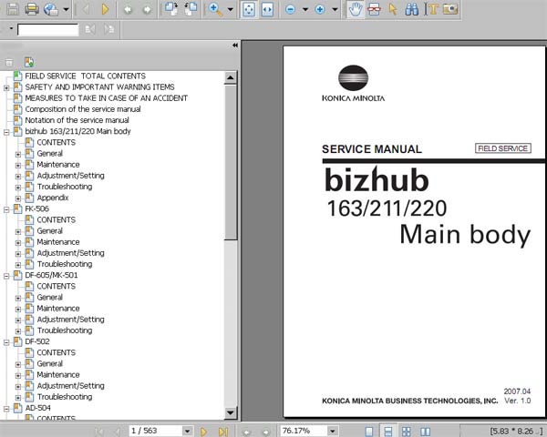 Konica Minolta  Bizhub 163, 211, 220 Service Handbook (Field Service Manual)