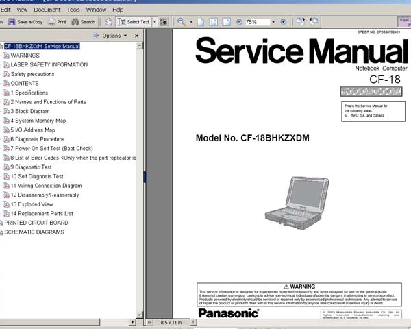 Panasonic TOUGHBOOK CF18 Notebook Computer CF-18 <br>Service Manual, Circuit Diagram and Parts Replacement List  <br> <font color=red>New!</font>