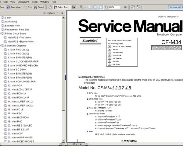 Panasonic TOUGHBOOK CFM34 Notebook Computer CF-M34 <br>Service Manual, Circuit Diagram and Parts Replacement List  <br> <font color=red>New!</font>