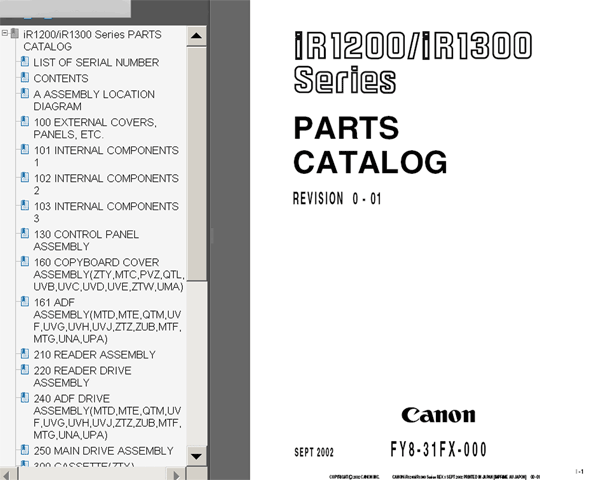 Canon iR1200, iR1300 Copiers Parts Catalog