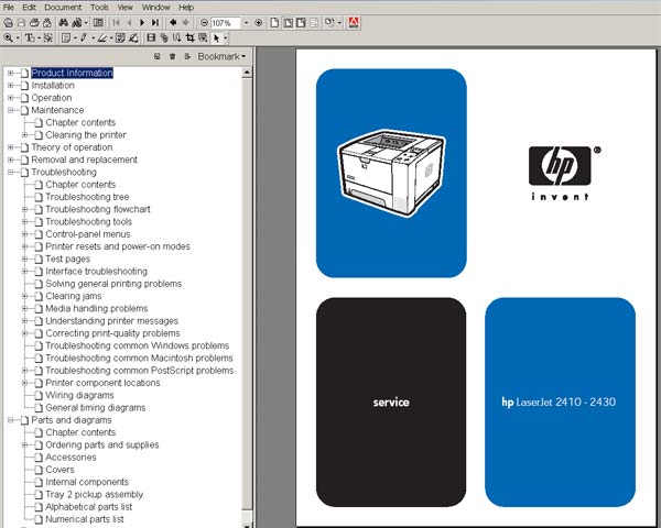 HP LaserJet 2410, 2420, 2430 printers <br> Service Manual, Parts and Diagrams
