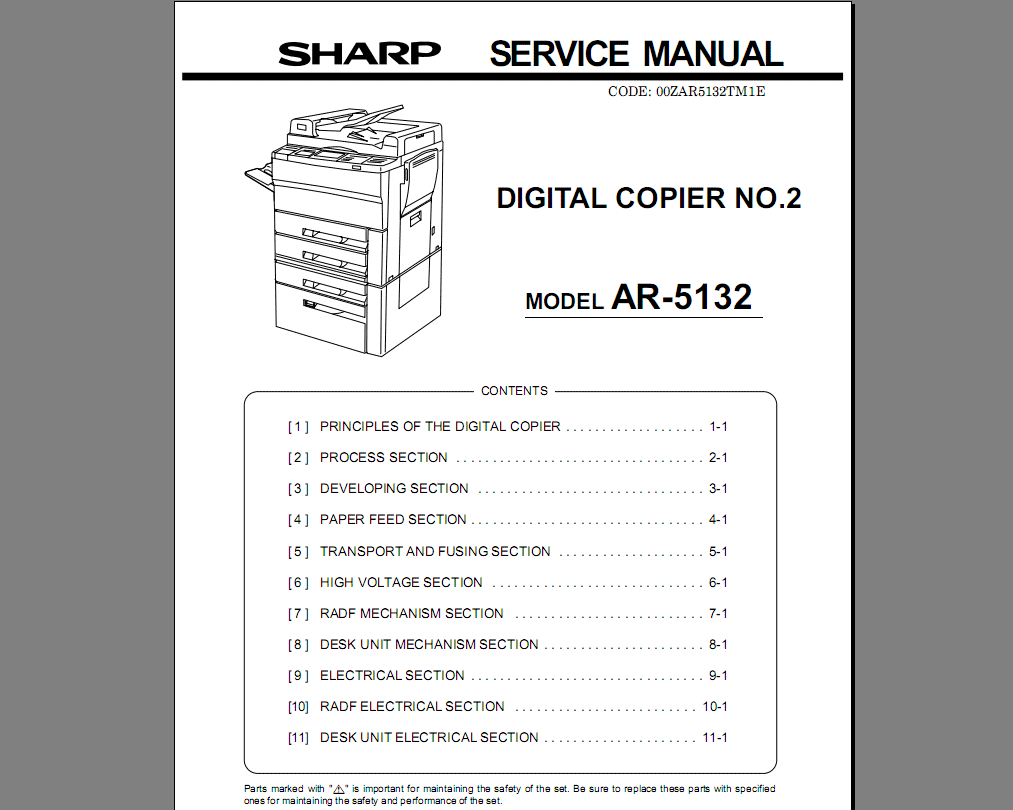 Sharp AR-5132 Digital Copiers Service Manual