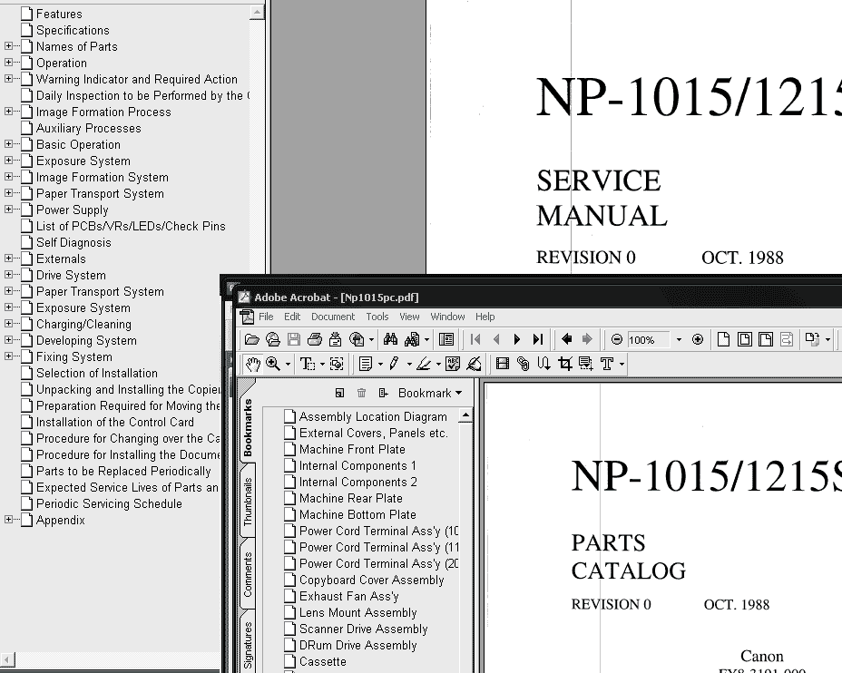 Canon NP 1015 copier<br> Service Manual and Parts List