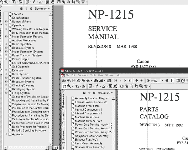Canon NP 1215 copier<br> Service Manual and Parts List
