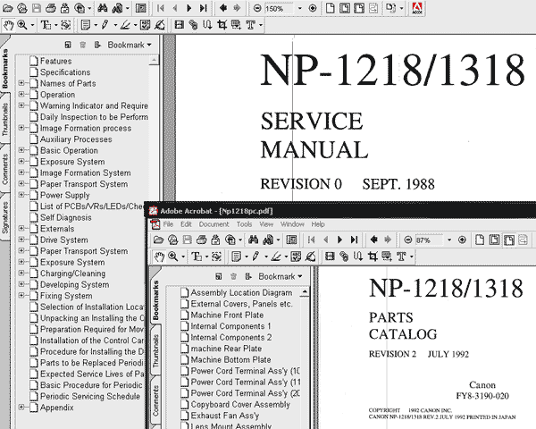 Canon NP 1218 copier<br> Service Manual and Parts List
