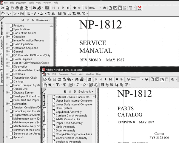 Canon NP 1812 copier<br> Service Manual and Parts List