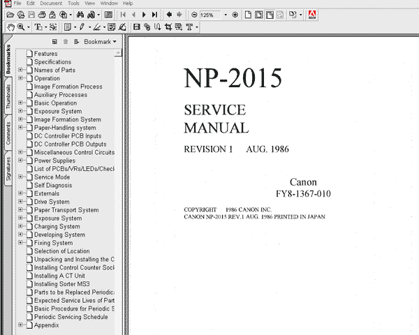 Canon NP 2015 copier<br> Service Manual
