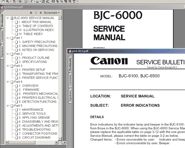 CANON S6000 printer<br> Service Manual and Service Bulletin for