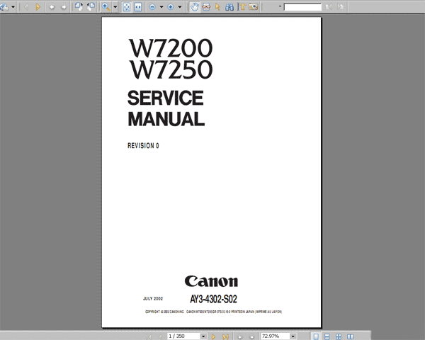 CANON BJ-W7200, W7250 printer Service Manual and Full Circuit Diagrams
