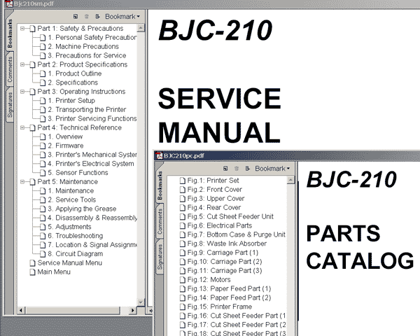 CANON BJC-210 printer Service Manual and Parts Catalog
