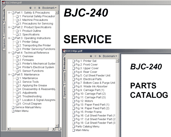 CANON BJC-240 printer Service Manual and Parts Catalog