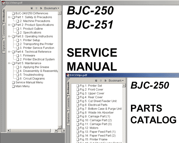 CANON BJC-250 printer Service Manual and Parts Catalog