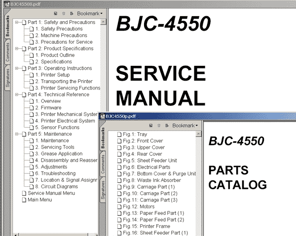 CANON BJC-4550 printer<br> Service Manual and Parts Catalog
