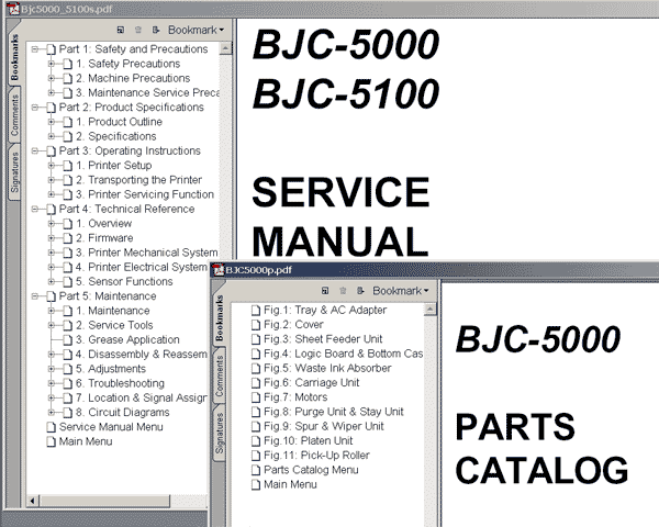 CANON BJC-5000 printer<br> Service Manual and Parts Catalog