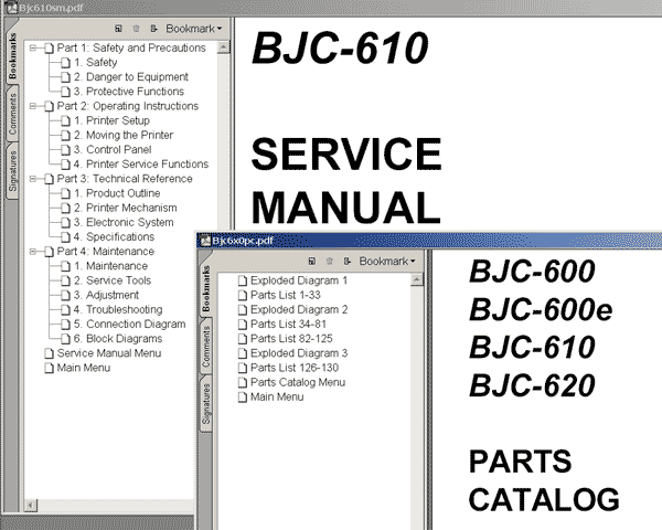 CANON BJC-610 printer<br> Service Manual and Parts Catalog