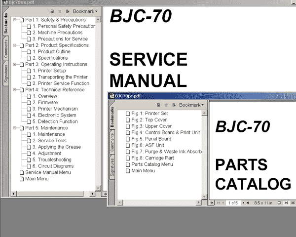CANON BJC-70 printer<br> Service Manual and Parts Catalog