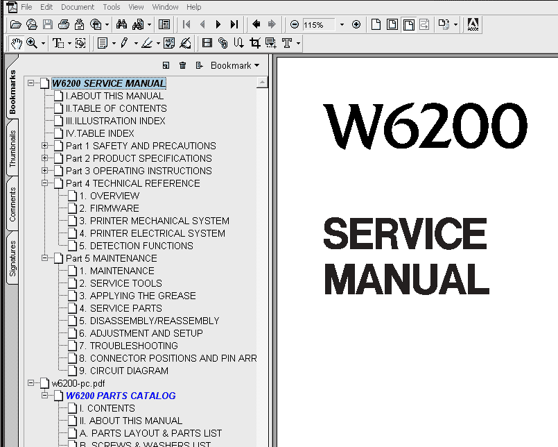 CANON BJ-W6200 printer Service Manual and Parts Catalog
