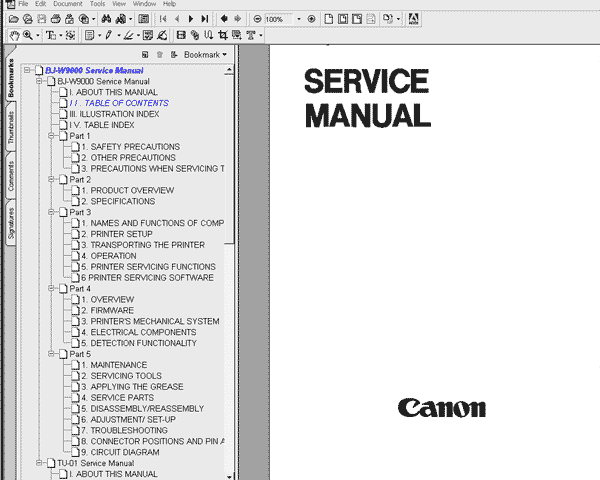 CANON BJ-W9000 printer Service Manual and Parts Catalog