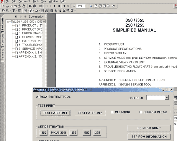 CANON i250, i350 printers<br> Service Manual and Service Tool