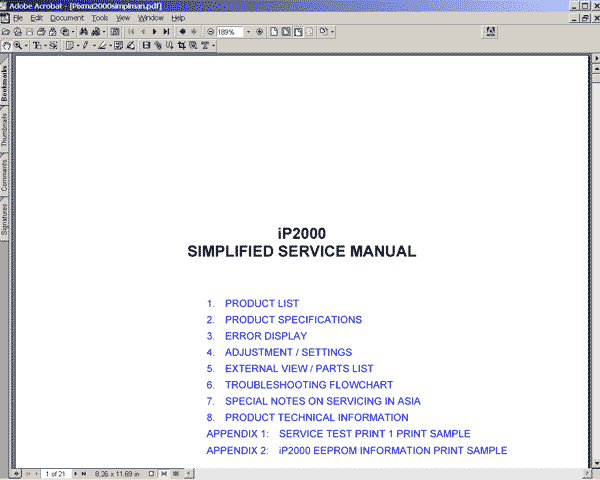 CANON iP2000 printer SIMPLIFIED Service Manual
