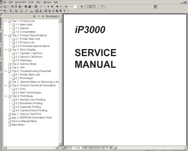 CANON iP3000 printer Service Manual and Parts List