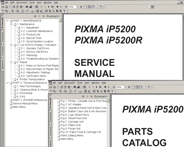 CANON iP5200 printer<br> Service Manual and Parts Catalog
