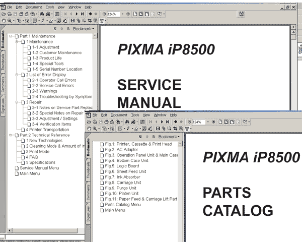 CANON iP8500 printer<br> Service Manual and Parts Catalog