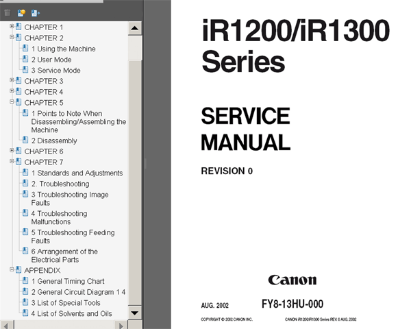 Canon iR1200, iR1300 Copiers Service Manual