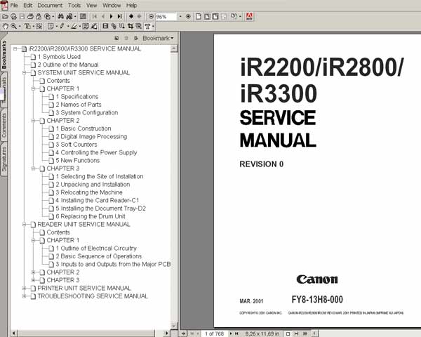 CANON iR2200, iR2800, iR3300 full Service Manuals and Parts Lists