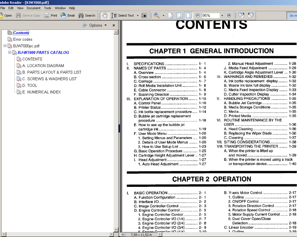 CANON BJ-W7000 printer Service Manual and Parts Catalog