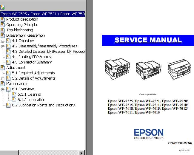 Epson <b>WF-7010, WF-7011, WF-7012, WF-7015, WF-7018, WF-7510, WF-7511, WF-7515, WF-7520, WF-7521, WF-7525, PX1600F, PX1700F </b> printers Service Manual  <font color=red>New!</font>
