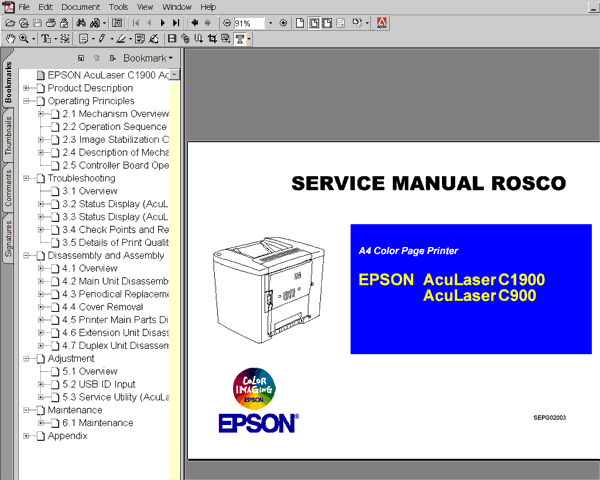Epson AcuLaser C900, C1900 Printers<br> Service Manual