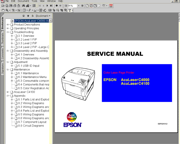 Epson AcuLaser C4000, C4100 Printers<br> Service Manual and Parts List