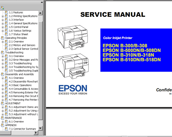 Epson <b>B300, B308, B500DN, B508DN, B310N, B318N, B510DN, B518DN</b> printers Service Manual  <font color=red>New!</font>
