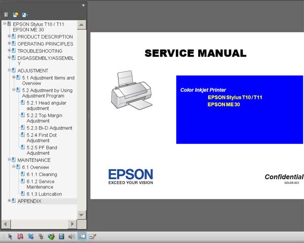 Epson T10, T11, ME30 Printers Service Manual <font color=red>New!</font>