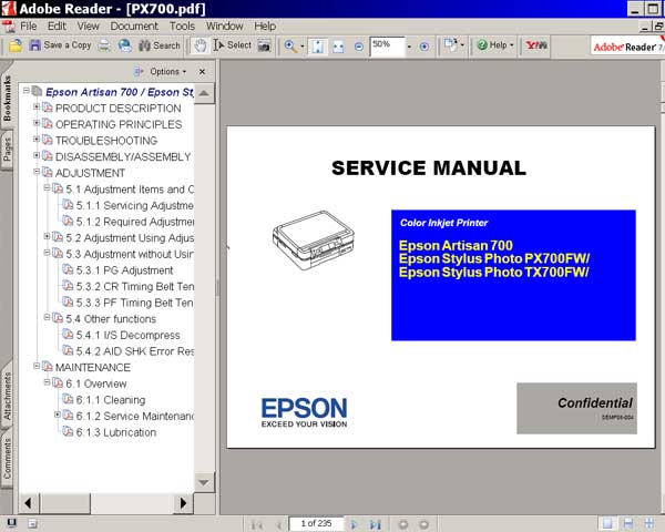 Epson Artisan 710, TX710FW, PX710FW, Artisan 810, TX810FW, PX810FW printers Service Manual