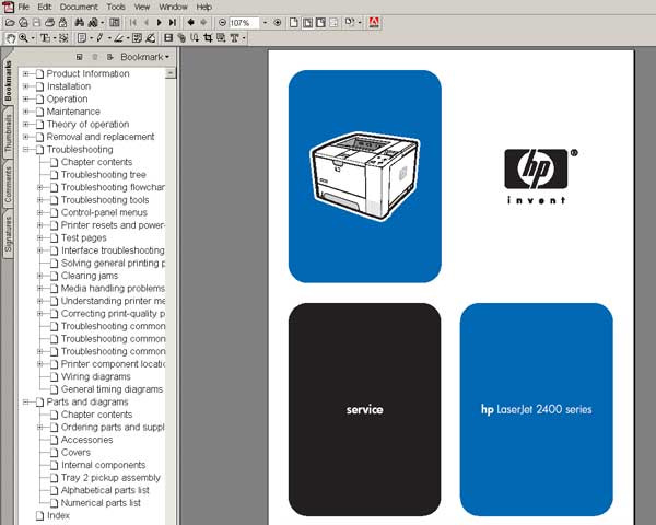 HP LaserJet 2400 Series <br> Service Manual, Parts and Diagrams