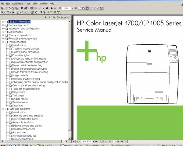 HP Color LaserJet 4700, CP4005 Series Printers <br> Service Manual, Parts and Diagrams