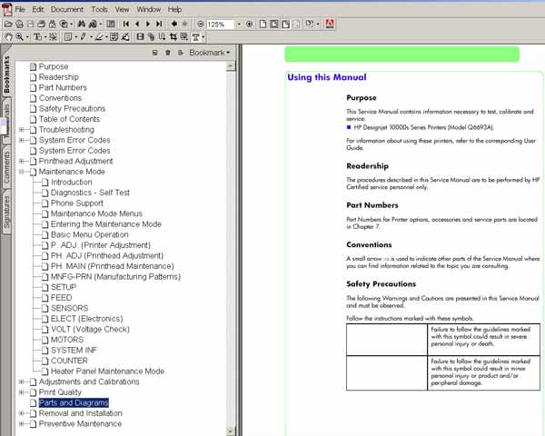HP DesignJet 10000 Service Manual, Parts and Diagrams