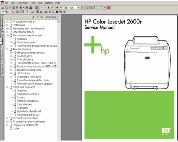 HP Color LaserJet 2600n Printers <br> Service Manual, Parts and Diagrams
