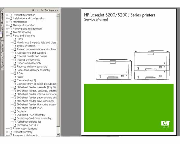 HP LaserJet 5200, 5200L <br> Service Manual, Parts and Diagrams
