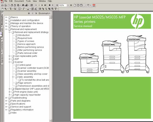 HP LaserJet M5025, M5035 MFP Printers <br> Service Manual, Parts and Diagrams