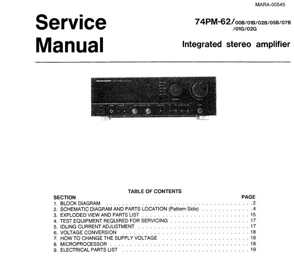 Marantz 74 PM-62 Digital Amplifier Service Manual, Schematic Diagram and Exploded View