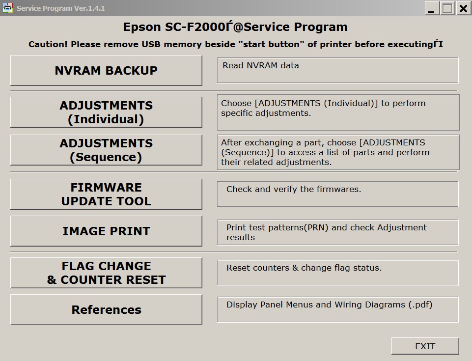 Epson <b>Sure Color SC-F2000</b> Service Program V1.4.1 unlimited