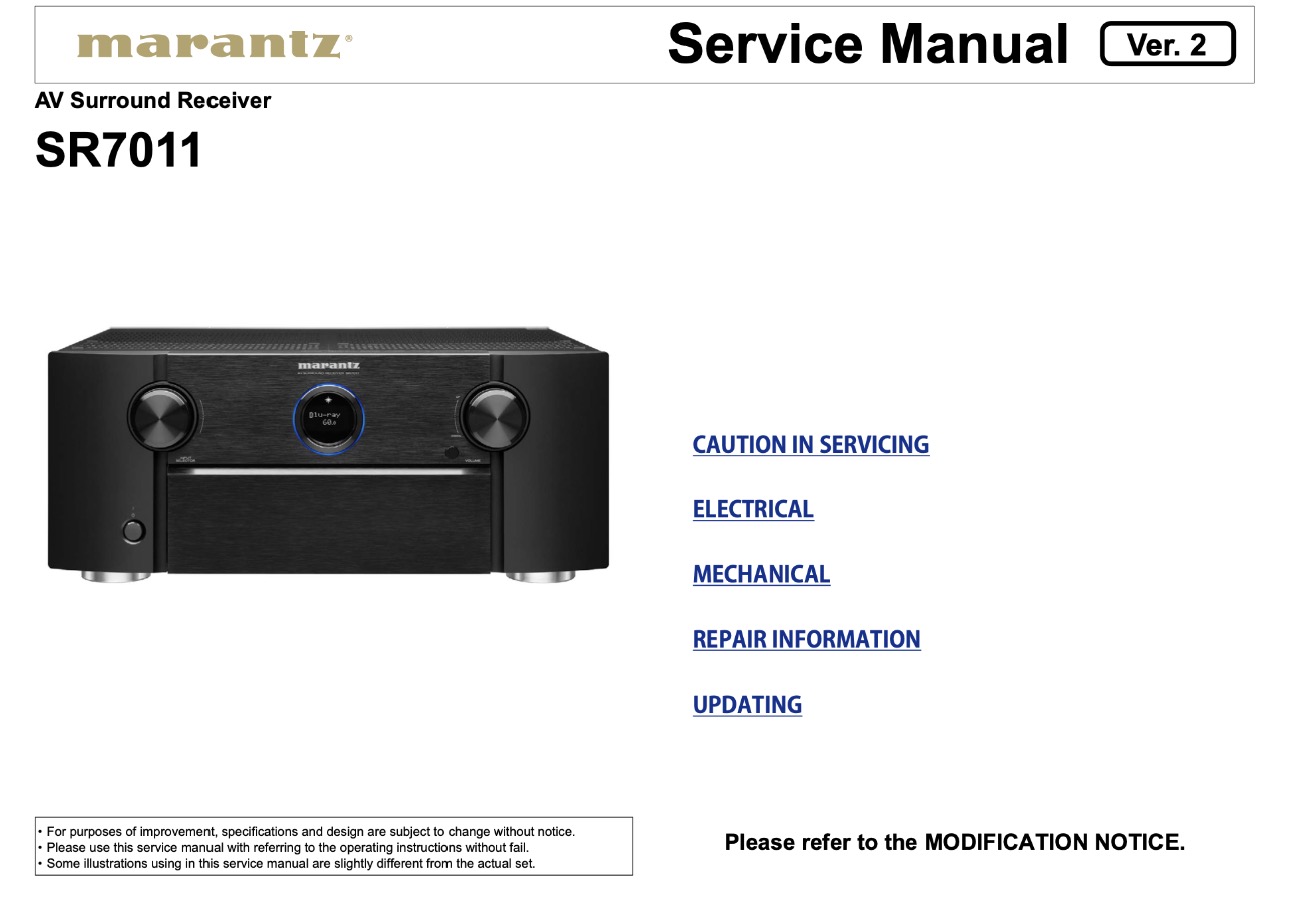 Marantz SR7011 Surround Receiver Service Manual, Parts List, Exploded View, Wiring and Schematic Diagram