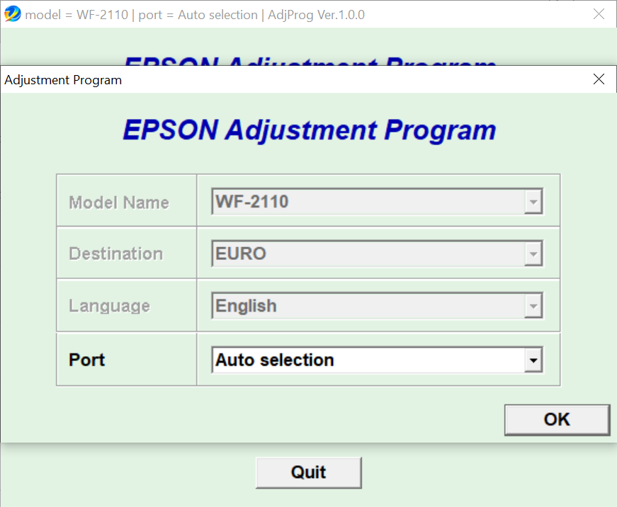 Epson <b>WorkForce WF-2110</b> (EURO) Ver.1.0.0 Service Adjustment Program  <font color=red>New!</font>
